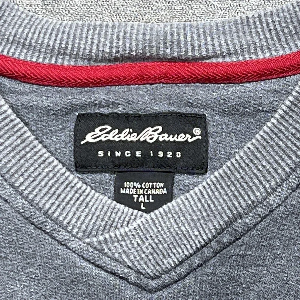 Vintage Eddie Bauer Pullover Mens Large Tall Gray V-Neck Made in Canada 90s y2k